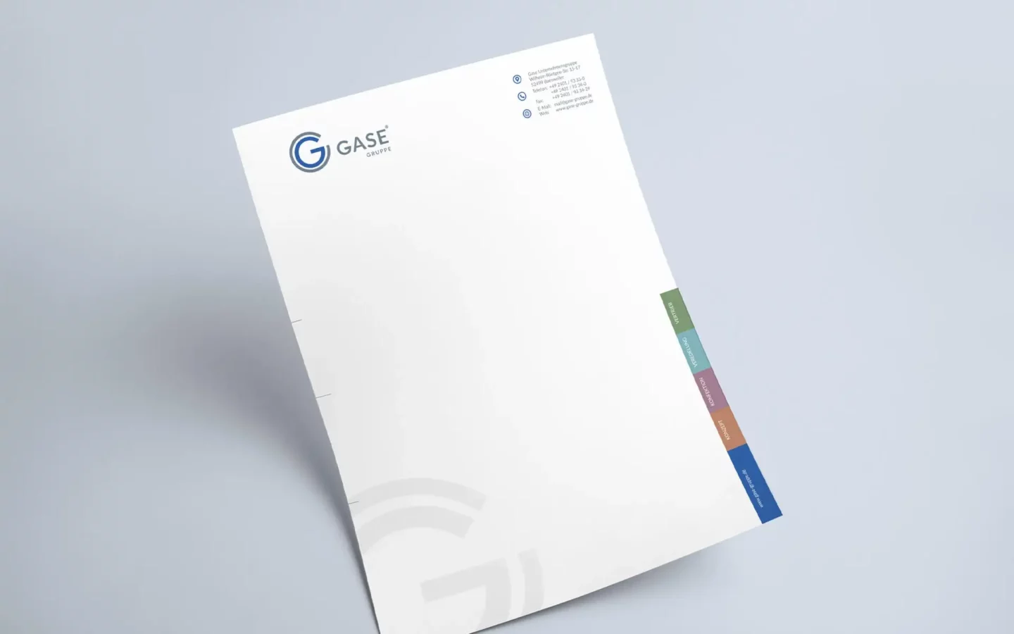 Briefpapier mit Gase Gruppe Logodesign und Kontaktdaten