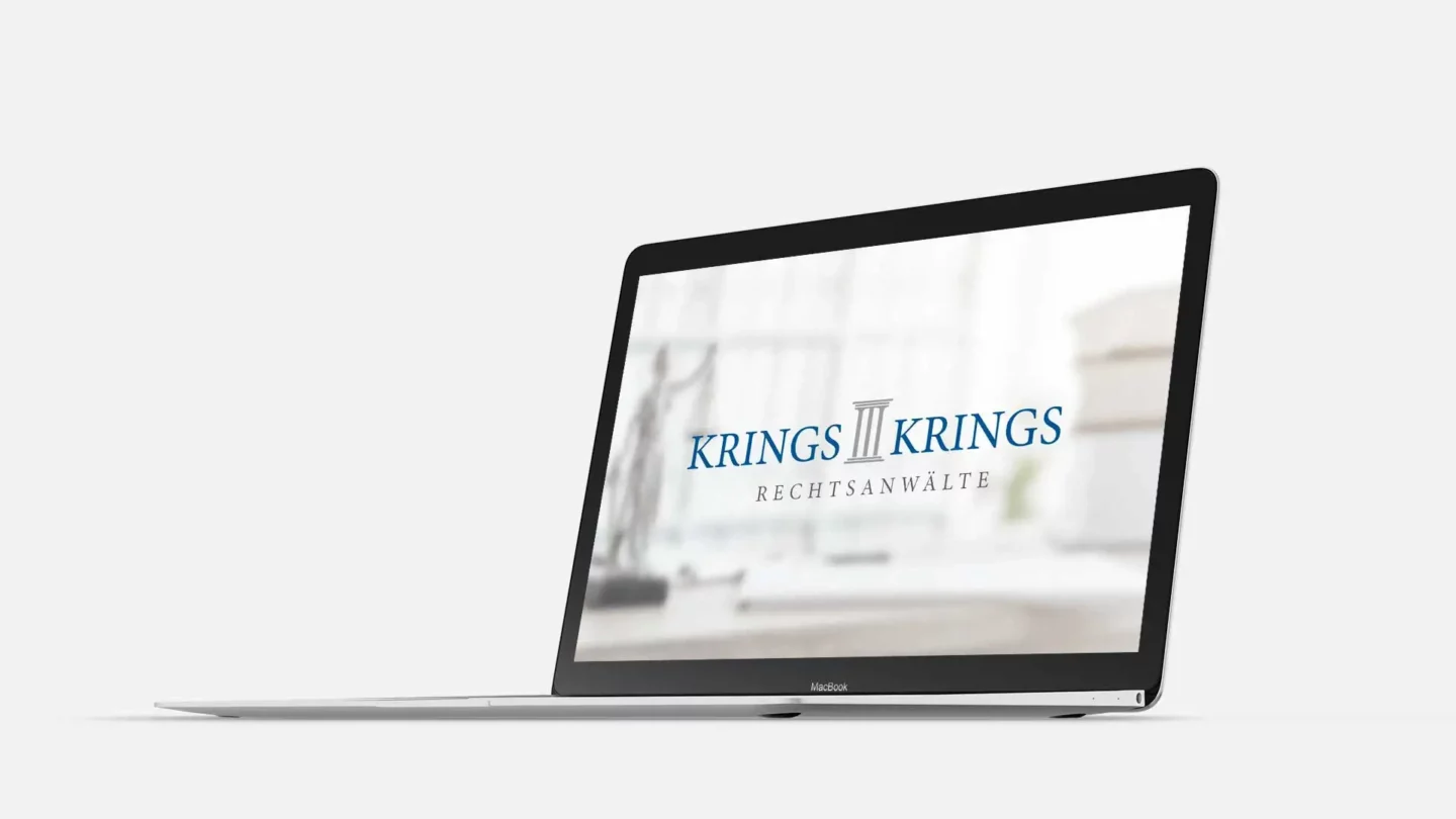 Laptop Ansicht mit Krings und Krings Rechtsanwälte Logodesign